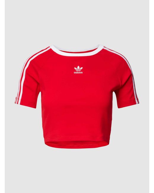 Adidas Originals Kort T-shirt Met Labelstitching in het Red