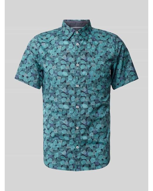 S.oliver Slim Fit Freizeithemd mit Allover-Muster Modell 'Small Coral' in Blue für Herren