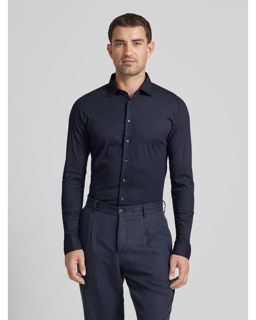 DESOTO Slim Fit Business-Hemd mit Allover-Muster in Blue für Herren