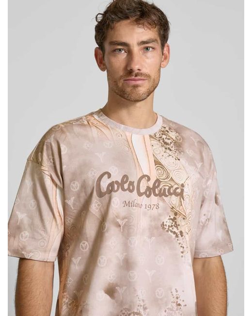 carlo colucci Oversized T-Shirt mit Label-Print in Natural für Herren