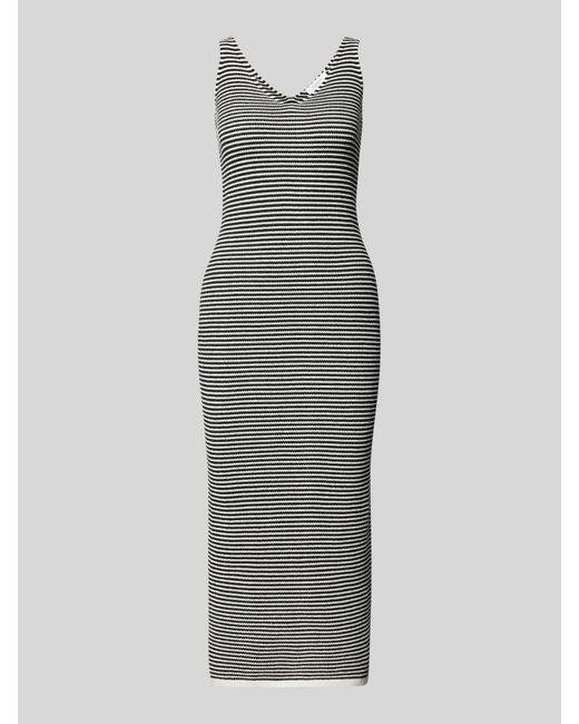 comma casual identity Midi-jurk Met Streepmotief in het Gray