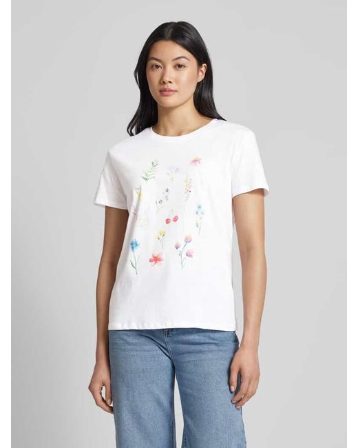 Jake*s White T-Shirt mit floralem Print