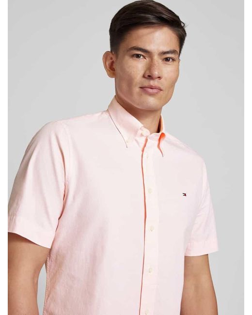 Tommy Hilfiger Regular Fit Business-Hemd mit Label-Stitching in Pink für Herren