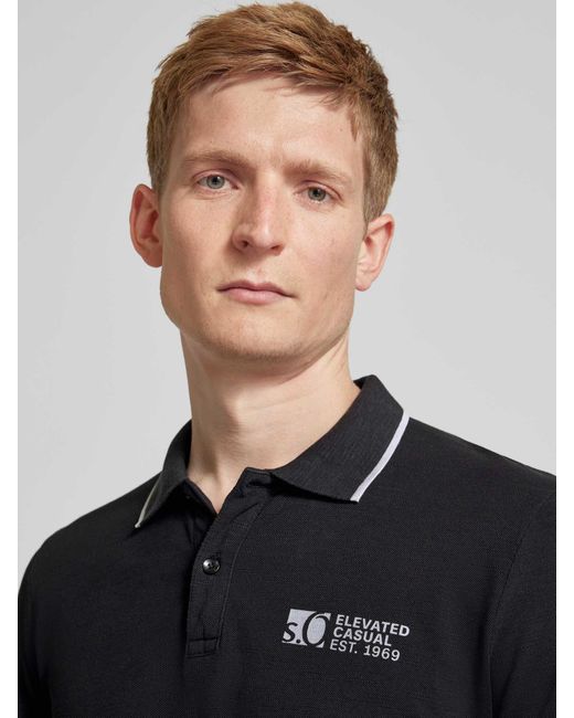 S.oliver Regular Fit Poloshirt Met Labelprint in het Black voor heren