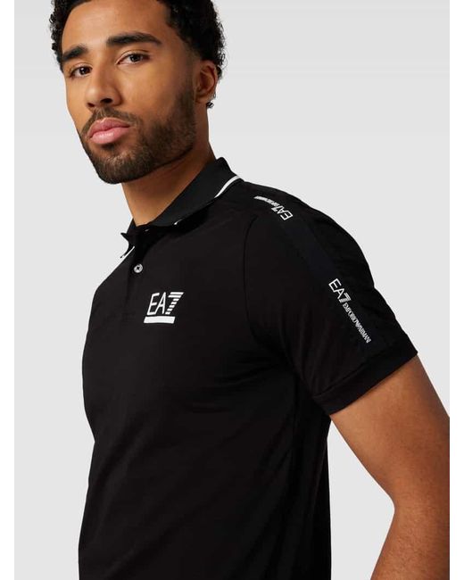 EA7 Regular Fit Poloshirt mit Label-Print in Black für Herren