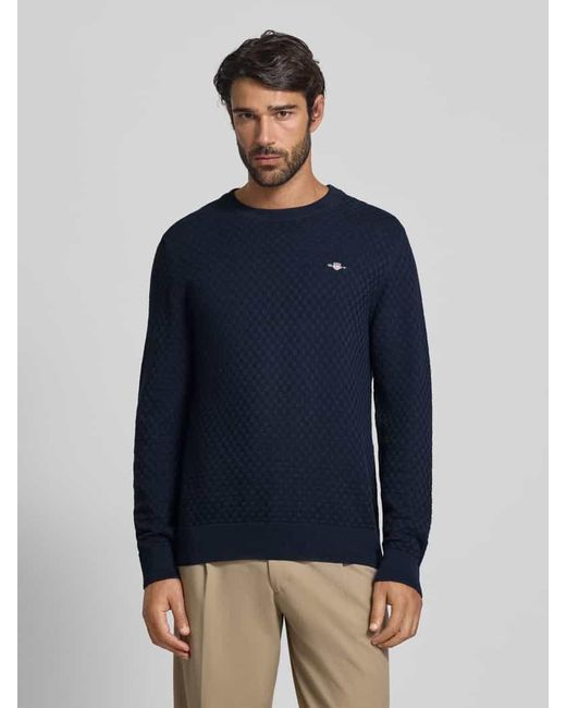 Gant Strickpullover mit Rundhalsausschnitt und Logo-Stitching in Blue für Herren