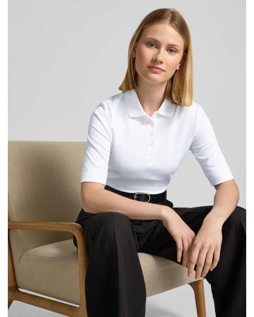 Christian Berg Women White Poloshirt mit kurzer Knopfleiste