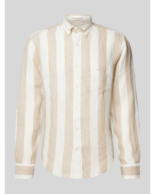 Gant Regular Fit Linnen Overhemd Met Blokstrepen in het Natural voor heren