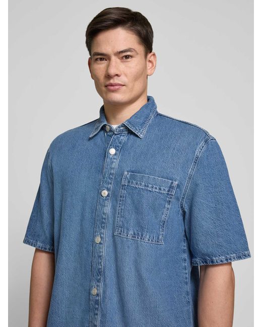 JAKE*S STUDIO MEN Regular Fit Jeansoverhemd Met 1/2-mouwen in het Blue voor heren