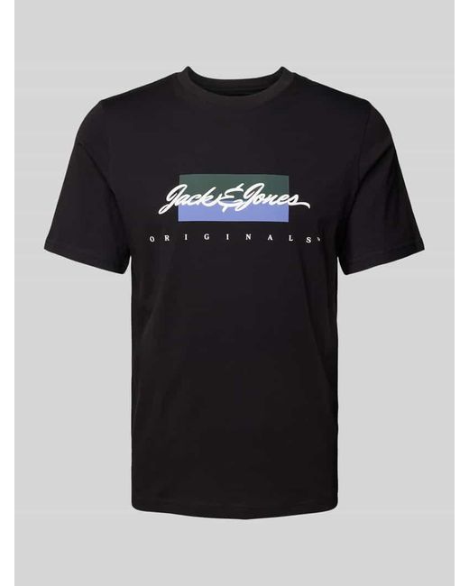 Jack & Jones T-Shirt mit Label-Print Modell 'WAYNE' in Black für Herren