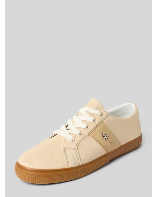 Ralph Lauren Sneakers Van Leer Met Labelapplicatie, Model 'Janson Ii' in het Natural