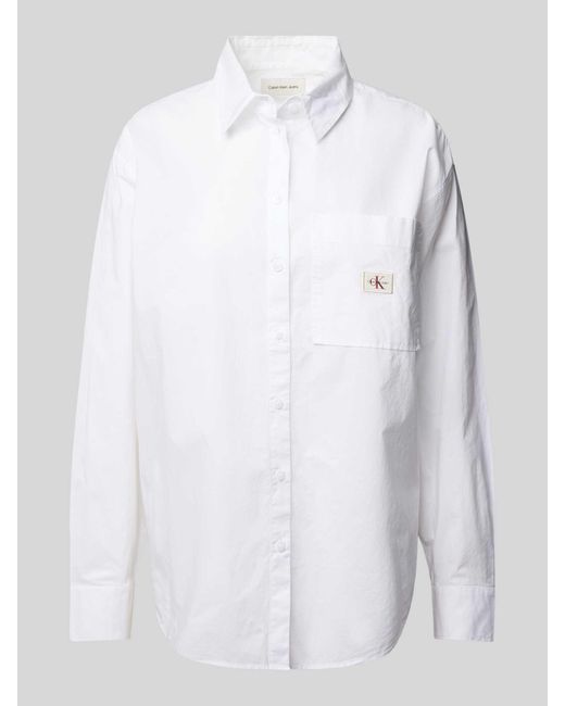 Calvin Klein Relaxed Fit Blouse Met Labeldetail in het White