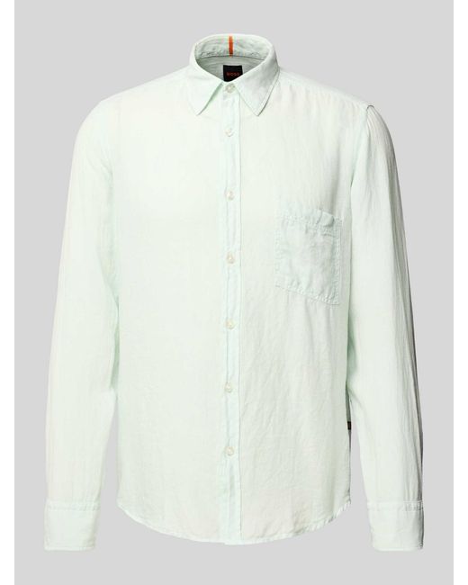 Boss Regular Fit Linnen Overhemd Met Borstzak in het White voor heren
