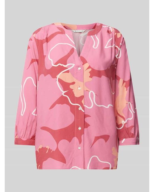 Tom Tailor Pink Loose Fit Kurzarmbluse aus reiner Viskose mit Allover-Muster
