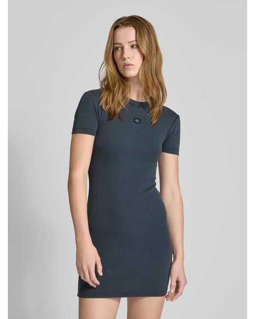Calvin Klein Blue T-Shirt-Kleid mit Label-Patch und Rundhalsausschnitt