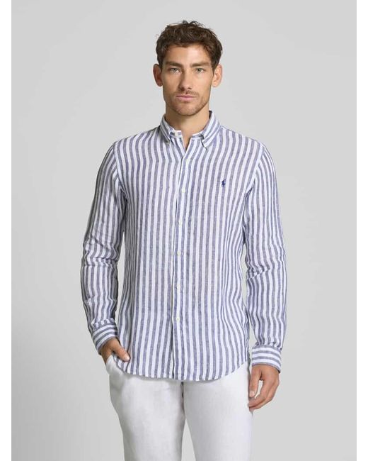 Polo Ralph Lauren Custom Fit Leinenhemd Mit Button-Down-Kragen in Blue für Herren