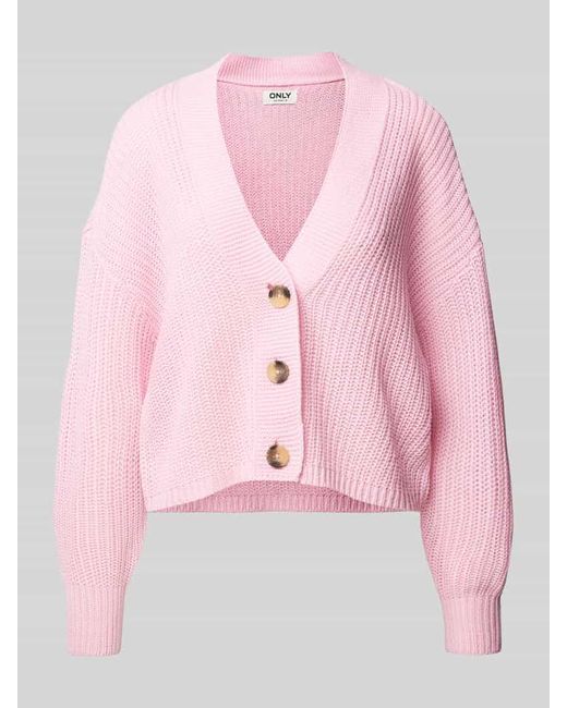 ONLY Pink Regular Fit Strickjacke Mit Hornoptik-Knöpfen Modell 'Carol'