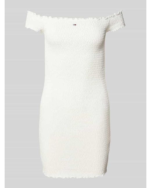 Tommy Hilfiger White Slim Fit Bodycon-Minikleid mit Carmen-Ausschnitt