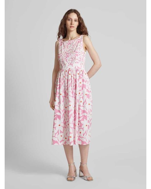 Marc Cain Pink Knielanges Kleid mit floralem Muster