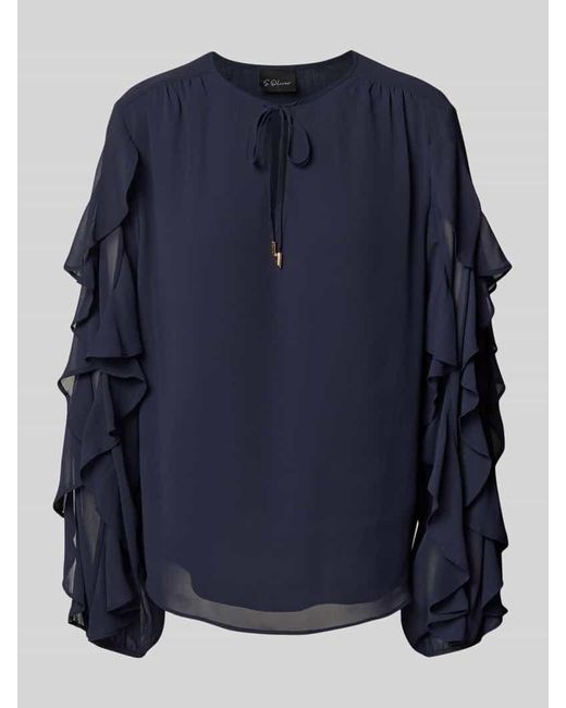 S.oliver Blue Loose Fit Chiffonbluse mit Rüschenärmeln