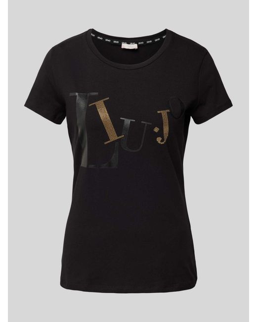 Liu Jo Black T-Shirt mit Label-Print und Rundhalsausschnitt