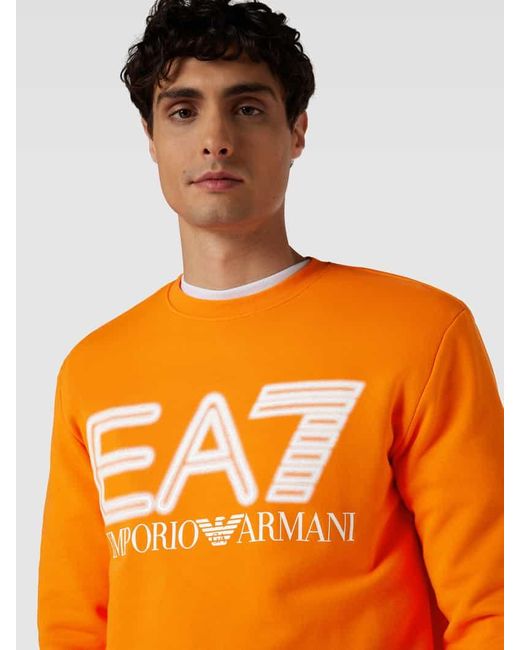 EA7 Sweatshirt mit Label-Print Modell 'FELPA' in Orange für Herren