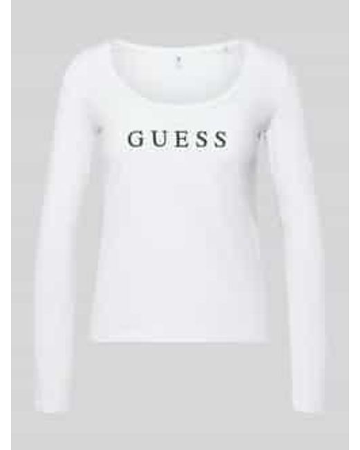 Guess Shirt Met Lange Mouwen, Labelprint En Ronde Hals in het White