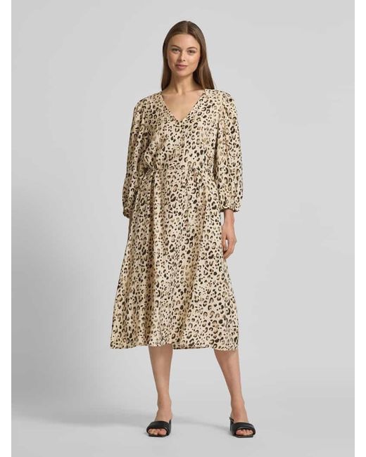 MSCH Copenhagen Natural Knielanges Kleid mit V-Ausschnitt Modell 'Alyona Vlora'