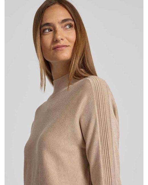 Comma, Natural Strickpullover mit Stehkragen und 3/4-Arm