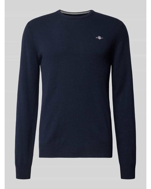 Gant Strickpullover aus reiner Lammwolle mit gerippten Abschlüssen in Blue für Herren