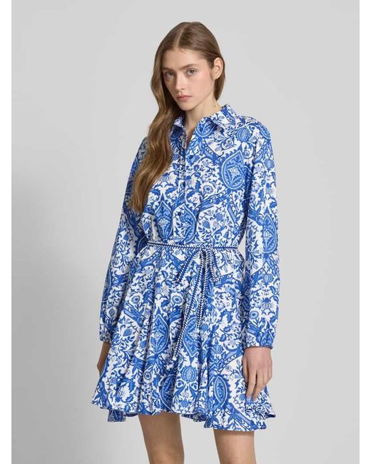ONLY Blue Tailliertes Blusenkleid mit Allover-Muster Modell 'LUMINA'