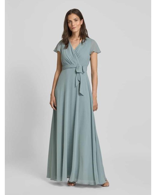 Christian Berg Cocktail Blue Kleid in Wickel-Optik mit V-Ausschnitt und Bindegürtel