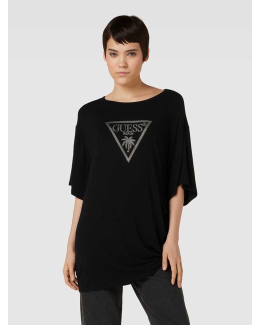 Guess Black T-Shirt mit Label-Print Modell 'COULISSE'
