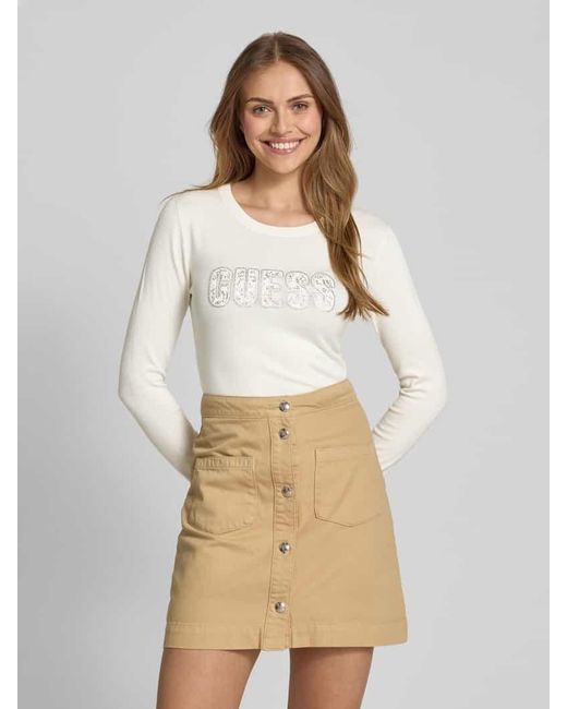 Guess Natural Strickpullover mit Label-Detail Modell 'PARIS'