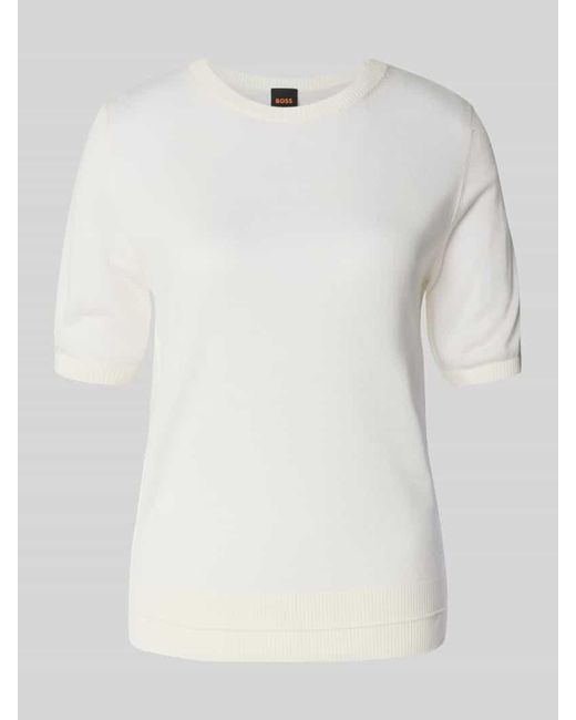 Boss White Relaxed Fit Strickshirt aus Viskose-Mix mit Kaschmir