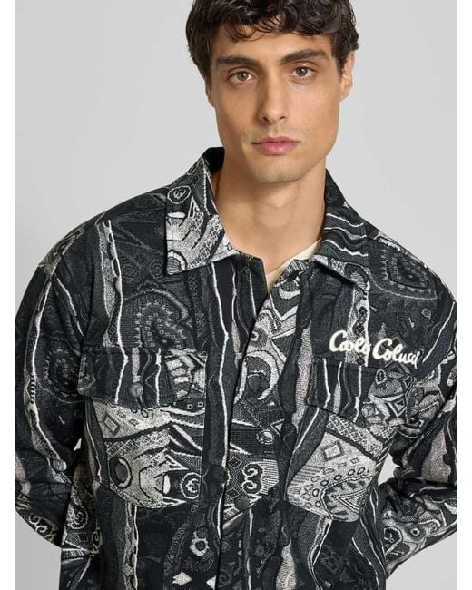 carlo colucci Loose Fit Hemdjacke mit Label-Stitching in Gray für Herren