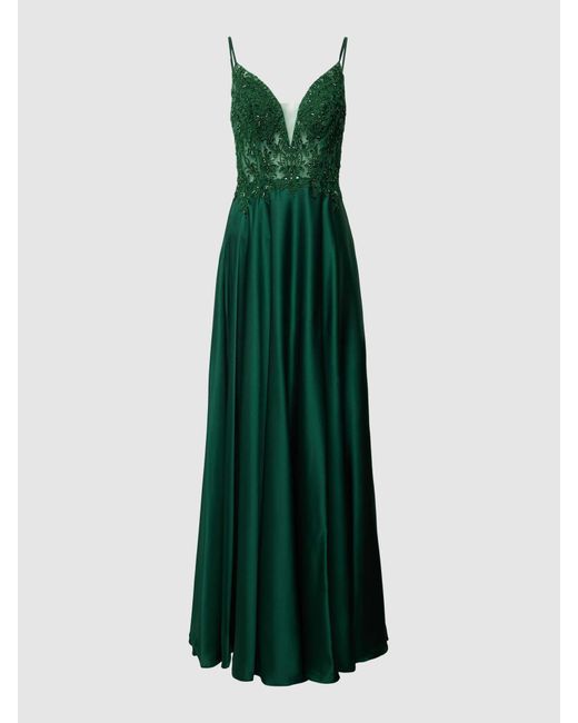 Luxuar Green Abendkleid mit Ziersteinbesatz