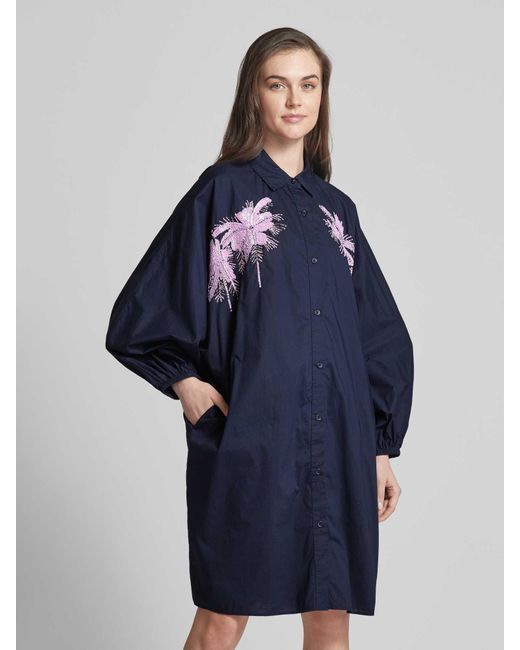 Essentiel Antwerp Blue Knielanges Hemdblusenkleid mit Paillettenbesatz