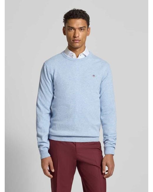 Gant Strickpullover aus reiner Lammwolle mit gerippten Abschlüssen in Blue für Herren