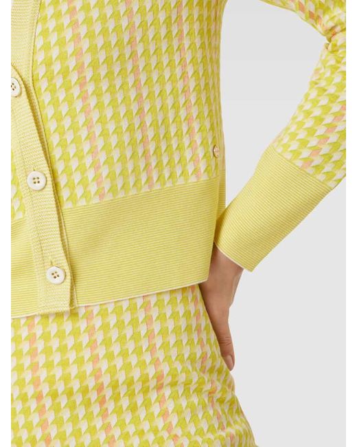 Marc Cain Yellow Cropped Strickjacke mit Hahnentrittmuster