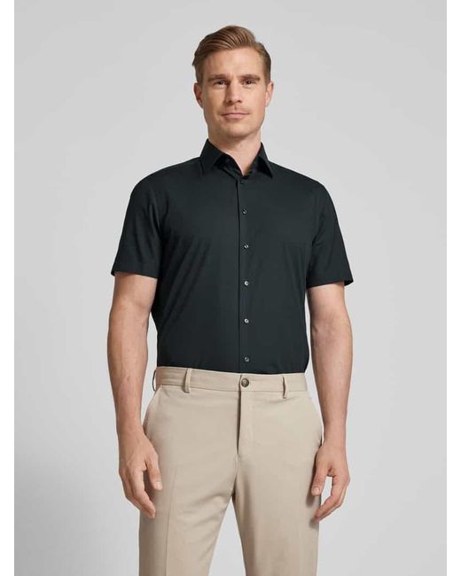 Christian Berg Men Business-Hemd in unifarbenem Design in Black für Herren