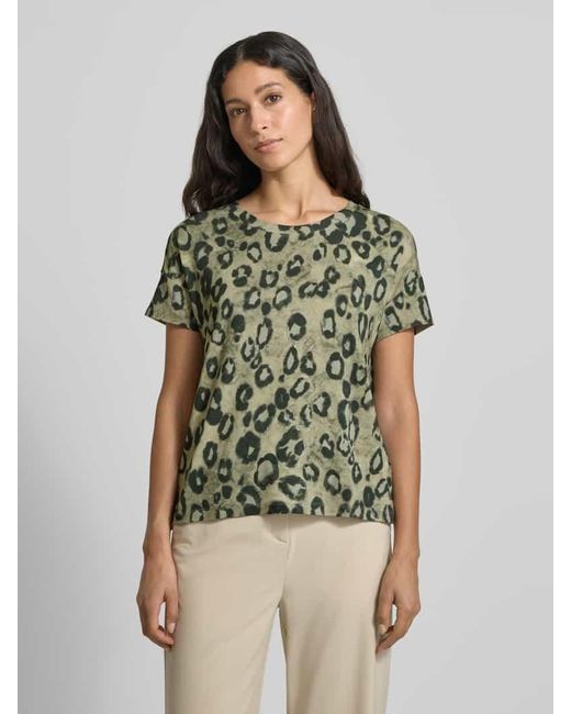 Monari Green Regular Fit T-Shirt aus Viskose-Mix mit Allover-Animal-Print