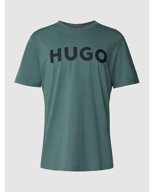 HUGO T-Shirt mit Motiv-Print und Logo-Print sowie Regular Fit in Green für Herren