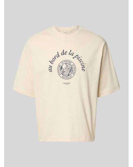 SELECTED Relaxed Fit T-Shirt Van Puur Katoen Model 'Boxynorman Graphic' in het Natural voor heren