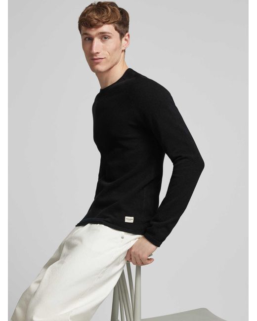 Jack & Jones Gebreide Pullover Met Labelpatch, Model 'Hill' in het Black voor heren