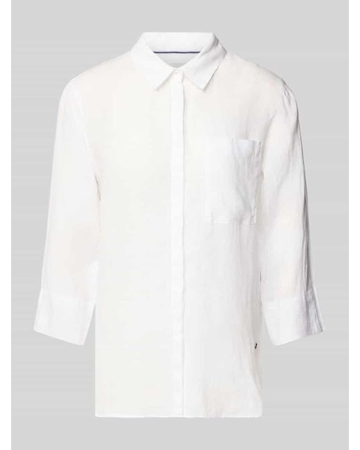 Brax White Regular Fit Leinenbluse mit Brusttasche Modell 'Vickie'