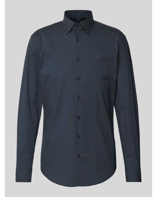 Jake*s Slim Fit Business-Hemd mit Allover-Muster in Blue für Herren