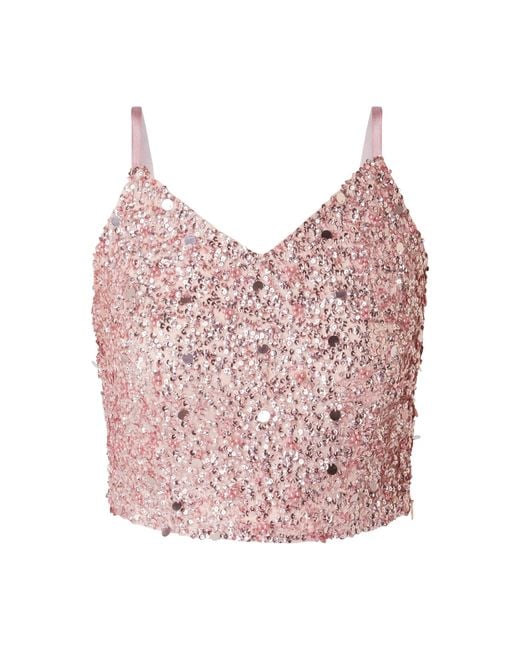 LACE & BEADS Pink Crop Top aus Tüll mit Pailletten Modell 'Sandy'