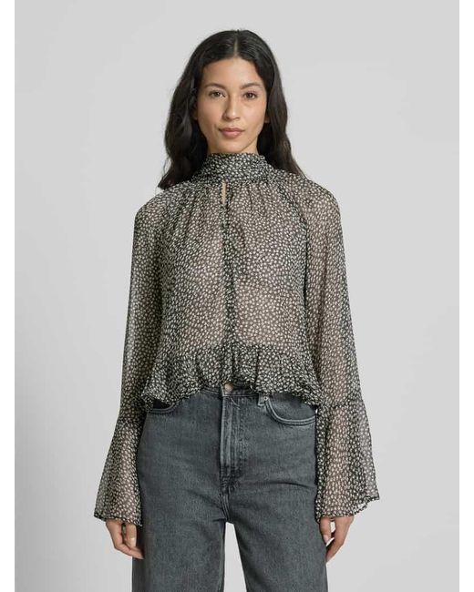 Mango Gray Bluse mit Schlüsselloch-Ausschnitt Modell 'SPLASH'