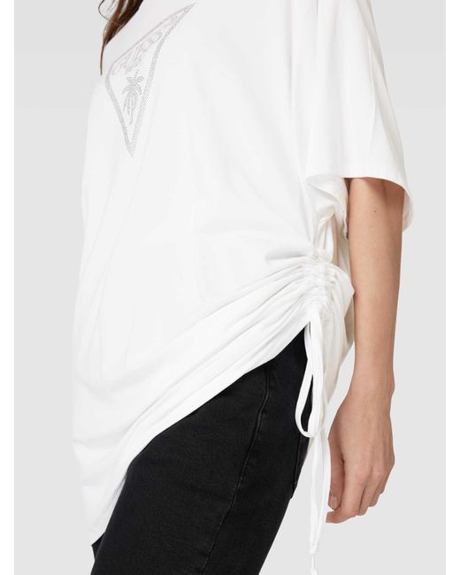 Guess White T-Shirt mit Label-Print Modell 'COULISSE'